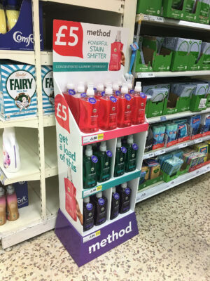 Method Laundry display stand inside supermarket store