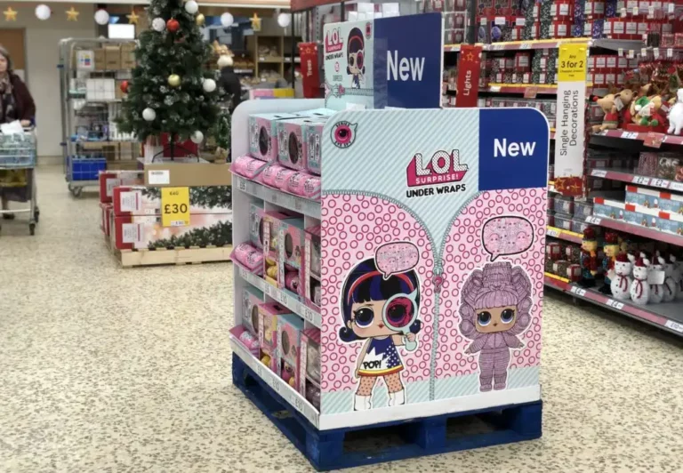 LOL point of sale display next to the Christmas aisle in Tesco